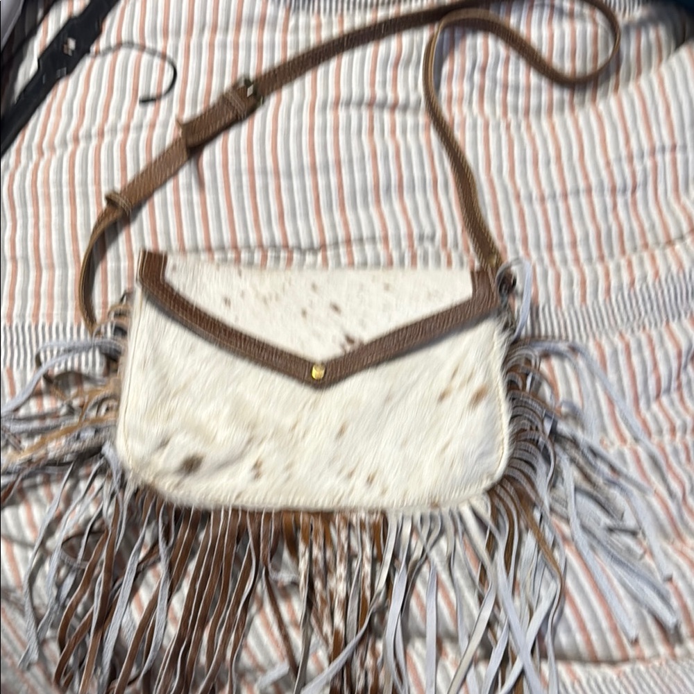 Stylish Brown and Cream Fringe Bag